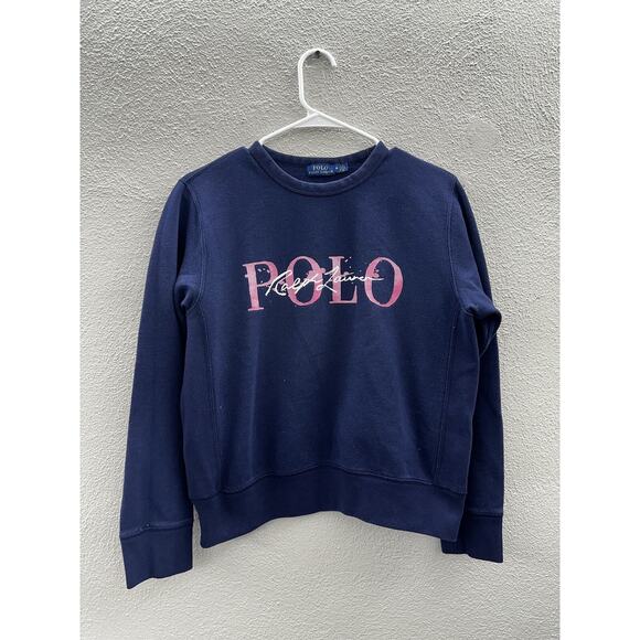 Polo Ralph Lauren Womens Sweatshirt Size Medium Blue Fleece Logo Pullover - Picture 1 of 11